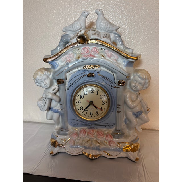 1920s Cherub Vintage Porcelain Clock For Sale - Image 5 of 7