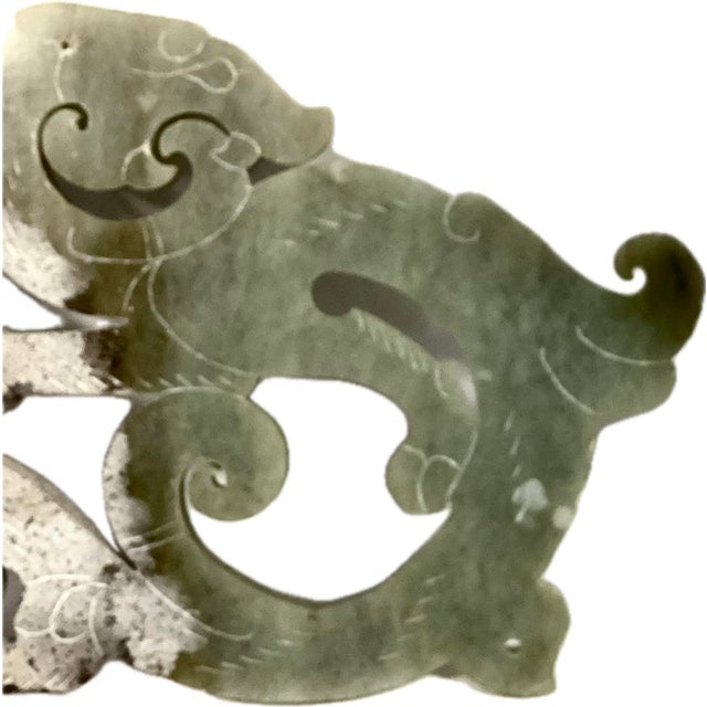 Chinese Open Work Carved White and Green Jade Plaque For Sale In Tampa - Image 6 of 7