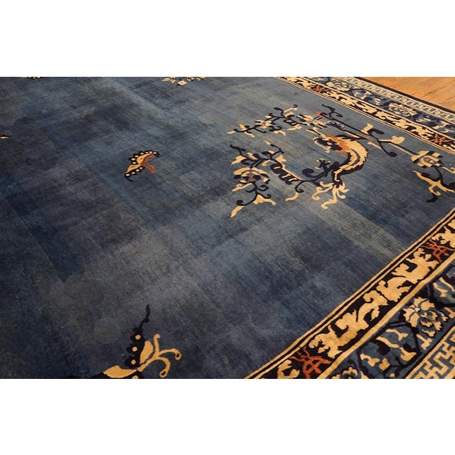 Chinese 1920s Royal Blue Medallion Floral Antique Chinese Rug 14'6" X 20'2" Handknotted Wool Carpet For Sale - Image 3 of 5