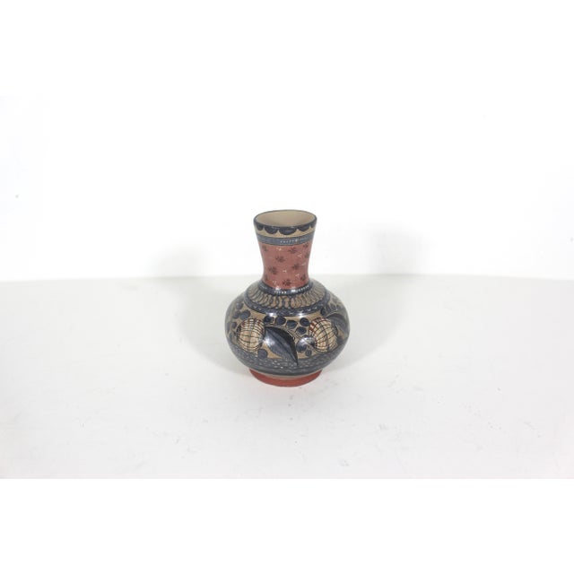 Vintage Signed Tonala Mexican Burnished Clay Vase, Jímón O. Juarez Signed by Artist, Hand Painted Pottery For Sale - Image 9 of 9