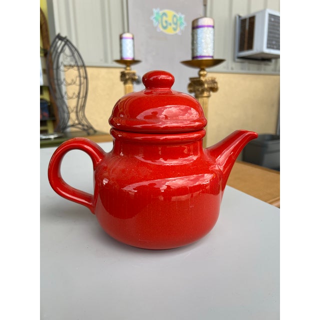 Farmhouse Vintage Red Warchtersbach Ceramic Tea Pot For Sale - Image 3 of 6