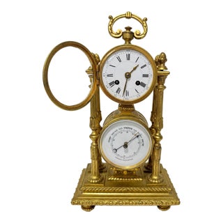 19th C. French Gilt Bronze Honoré Pons Médaille D’Or Clock and Aneroid Barometer For Sale