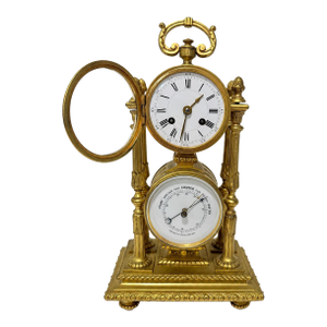 19th C. French Gilt Bronze Honoré Pons Médaille D’Or Clock and Aneroid Barometer