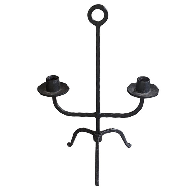 Vintage Brutalist Hand Forged Iron Candle Holder For Sale In Charlotte - Image 6 of 8