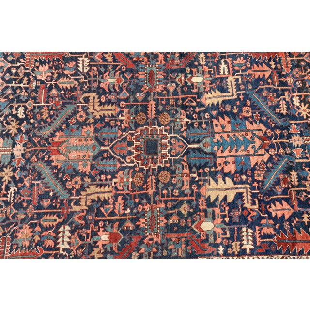 Antique Persian Heriz Rug With All-Over Sub-Geometric Design on a Blue Field For Sale - Image 10 of 16