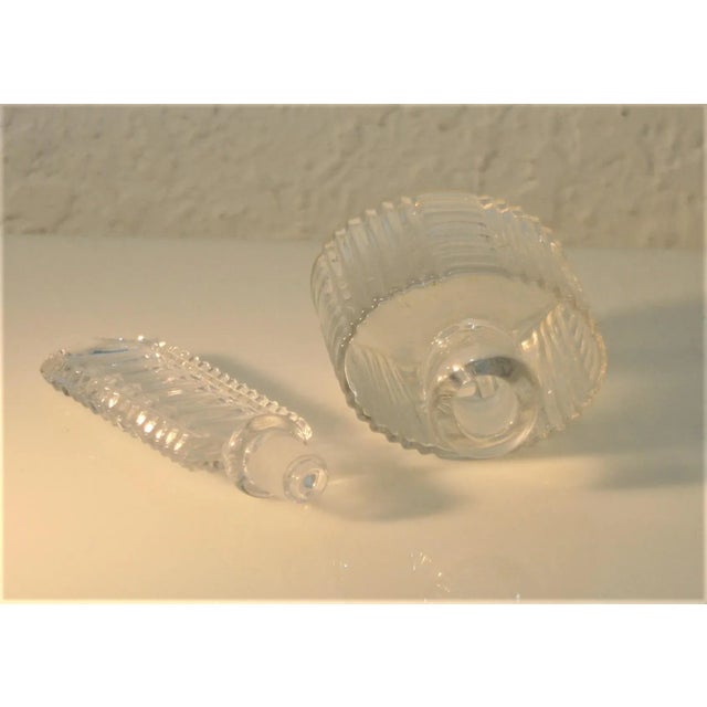 Glass 1930s Art Deco Czech Clear Cut Glass Round Perfume Bottle For Sale - Image 7 of 13