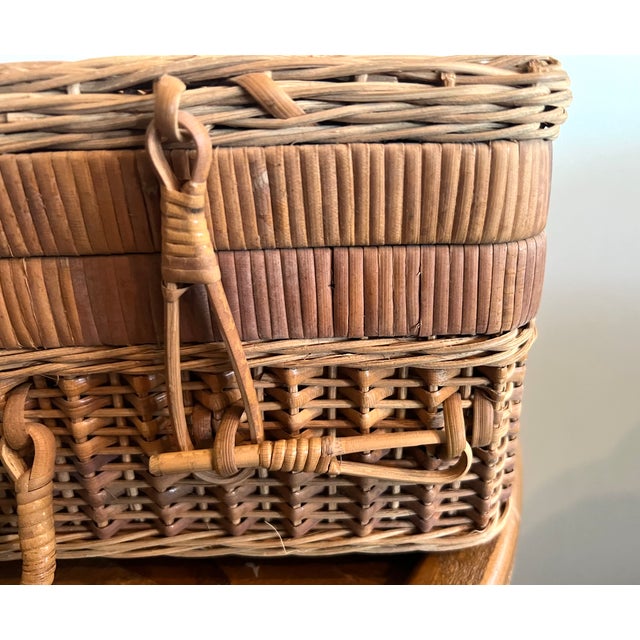 Vintage Wicker Picnic Basket/ Rattan Storage Case With Handles For Sale - Image 4 of 13