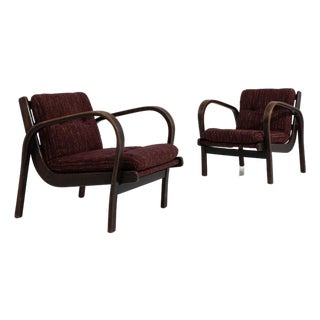 Pair of Mid-Century Bentwood Upholstered Armchairs by Kozelka And Kropacek H-237 For Sale