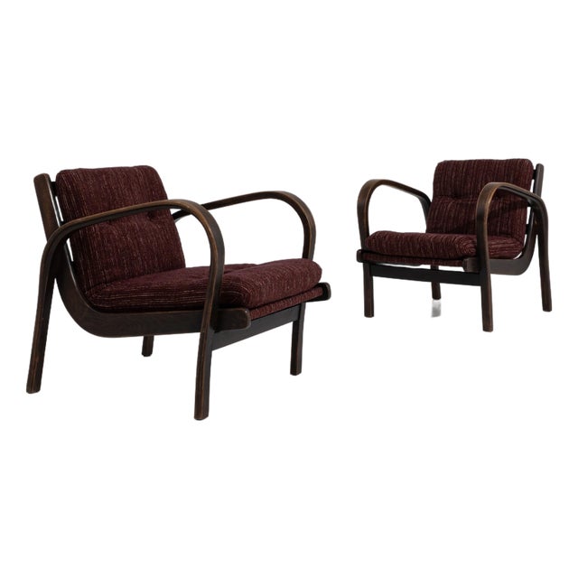 Pair of Mid-Century Bentwood Upholstered Armchairs by Kozelka And Kropacek H-237 For Sale