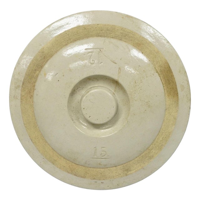 Antique American Primitive Salt Glazed Ceramic 15 Gallon Crock Pot Lid Cover For Sale