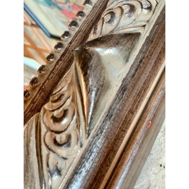 Faux Giltwood Wall Mirror With Curved Top and Decorative Scroll, Bead Border For Sale - Image 11 of 13