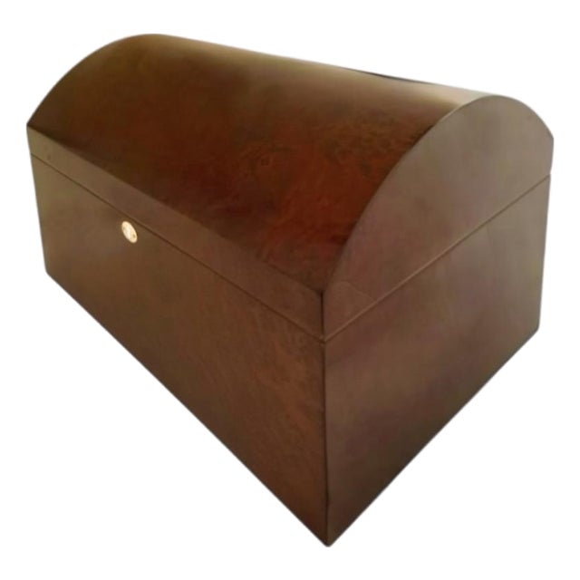 Late 20th Century Burl Wood Cigar Humidor, XL Dome Top, 250-Cigar Capacity With Spanish Cedar Trays For Sale