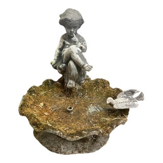 Vintage Cherub & Songbird Cast Lead Garden Fountain For Sale