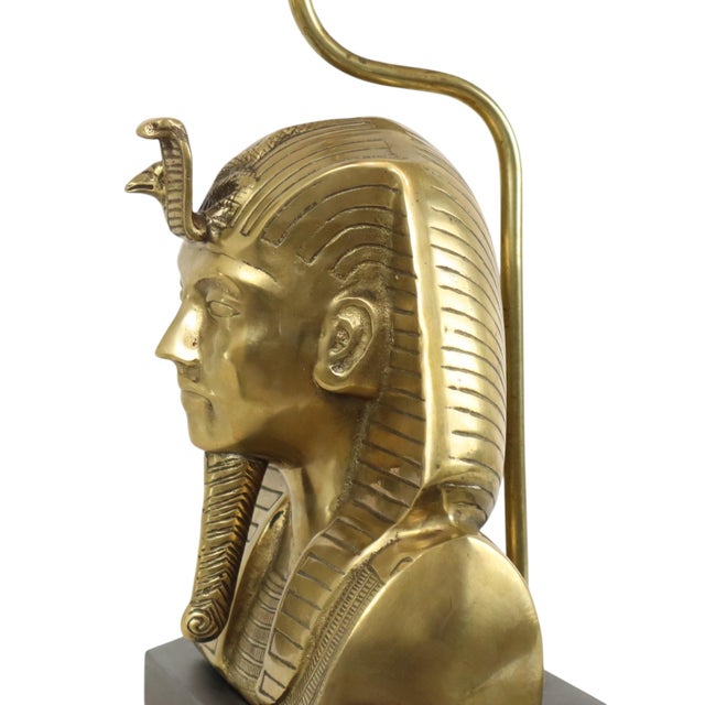 Wood Vintage Hollywood Regency Brass Pharaoh Table Lamp, 1960s For Sale - Image 7 of 18