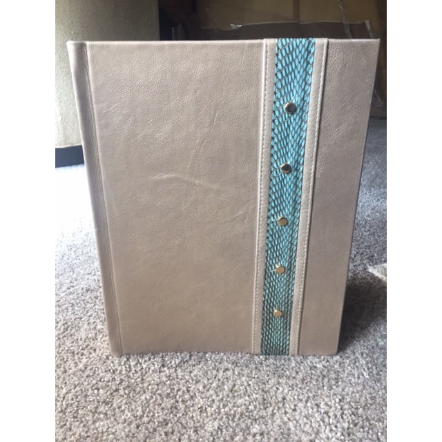 R & Y Augousti Paris Metallic Beige Leather Photo Album, Blue Cobra Snakeskin & Gold Studs NWT For Sale - Image 9 of 18