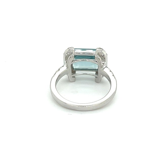 Traditional Natural Aquamarine Diamond Ring 6.5 14k white Gold 6.09 TCW Certified For Sale - Image 3 of 12