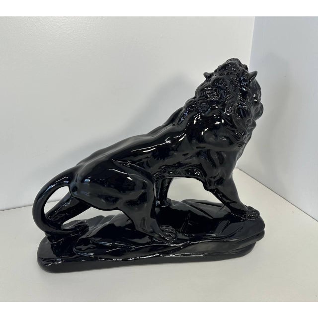 Italian Artist, Art Deco Lion, 1930s, Black Polished Fired Clay For Sale - Image 9 of 11
