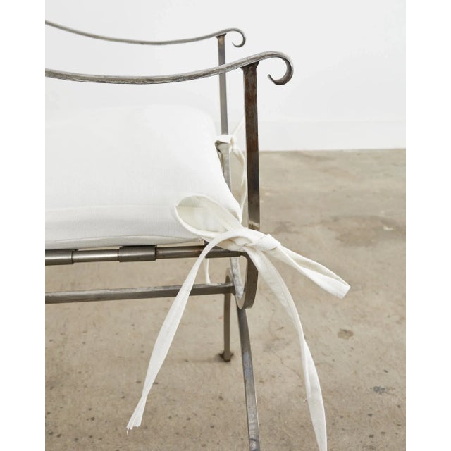 Pair of Neoclassical Style Steel Curule Garden Armchairs For Sale - Image 9 of 13