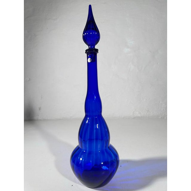 Mid-Century Modern Decorative Cobalt Blue Glass Bottle, Empolio, 1950s For Sale - Image 9 of 11