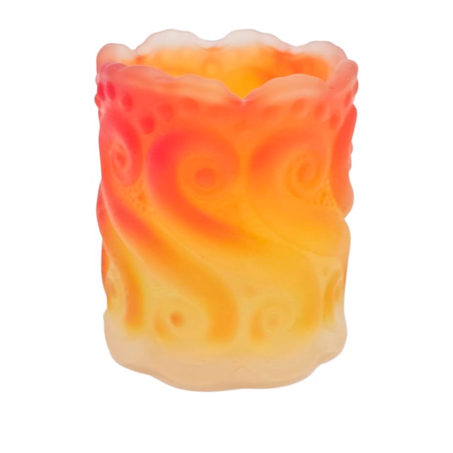 l.e. Smith Amberina Frosted Glass Toothpick Holder With Moon and Stars Design For Sale In San Francisco - Image 6 of 8