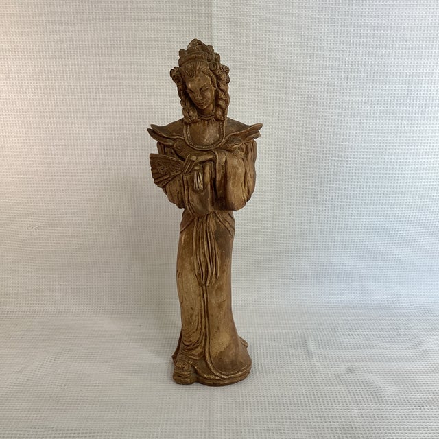 Asian lady figurine, likely made from cast plaster or similar material, estimated from early to mid-20th century. Pre-...