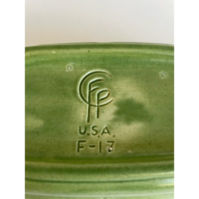 Ceramic Mid 20th Century F. P. Usa Green Pottery Glazed Oval Bowl For Sale - Image 7 of 12
