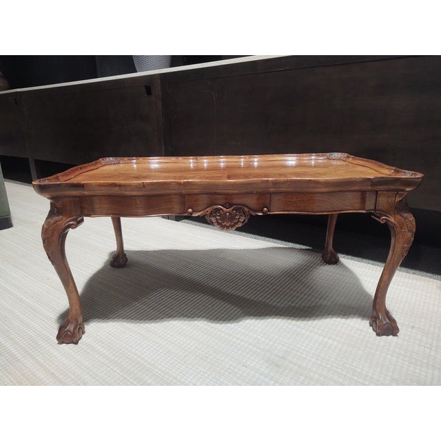 Wood Grand Rapids Walnut Shell Carved Claw Foot Coffee Table For Sale - Image 7 of 12
