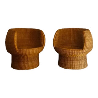 1960s Pair of Rattan Pod Lounge Chairs by Eero Aarnio For Sale