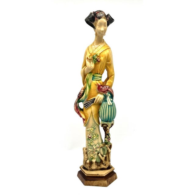 Plastic Large Vintage Chinoiserie Sculptural Figures in Resin, 1970s, Set of 2 For Sale - Image 7 of 18
