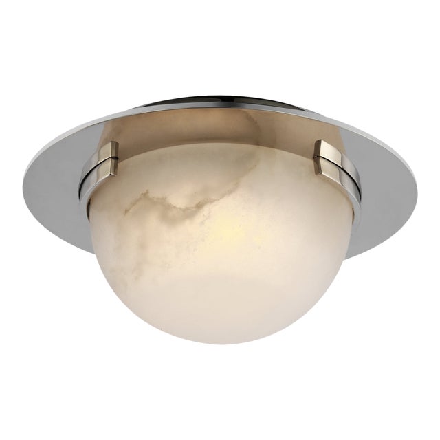 Kelly Wearstler for Visual Comfort Signature Melange 6" Solitaire Flush Mount in Polished Nickel with Alabaster Shade For Sale