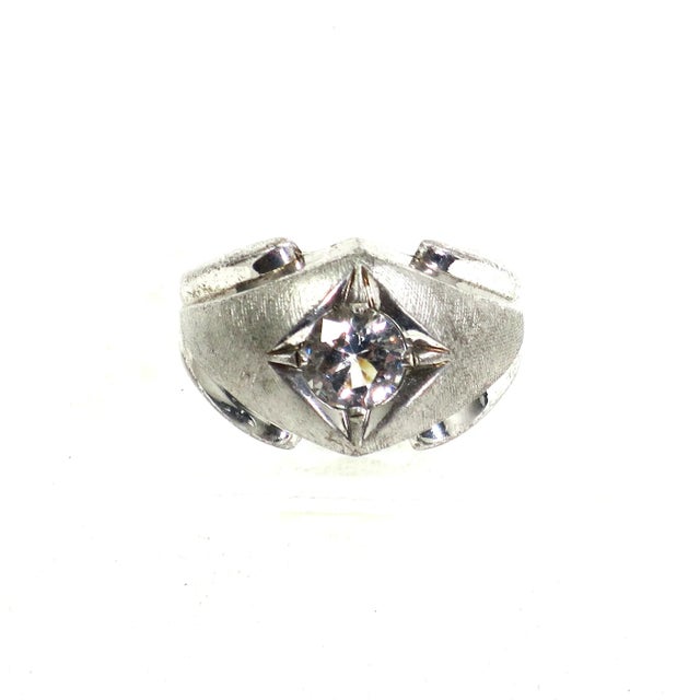 Mid-Century Modern Vintage Designer Sterling & Synth Diamond Ring 1960s, Size 8 For Sale - Image 3 of 7