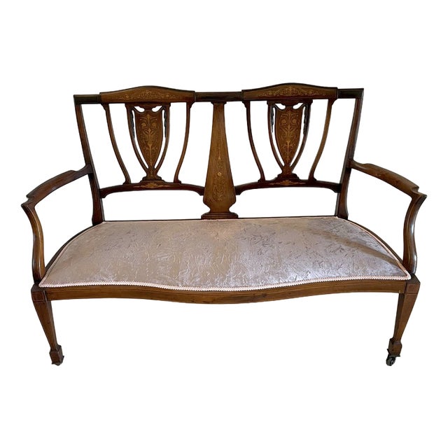 Antique Edwardian Mahogany Inlaid Sofa, 1900s For Sale