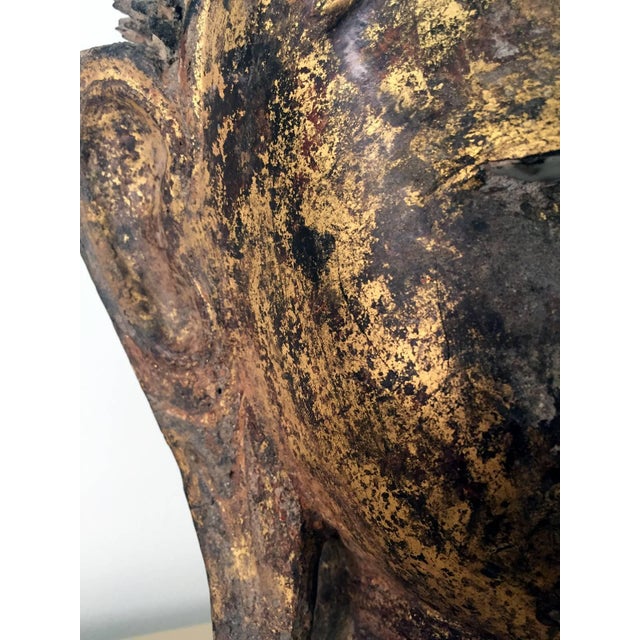 Gold An Exquisite Antique Buddha Head Statue Southeast Asian For Sale - Image 8 of 10
