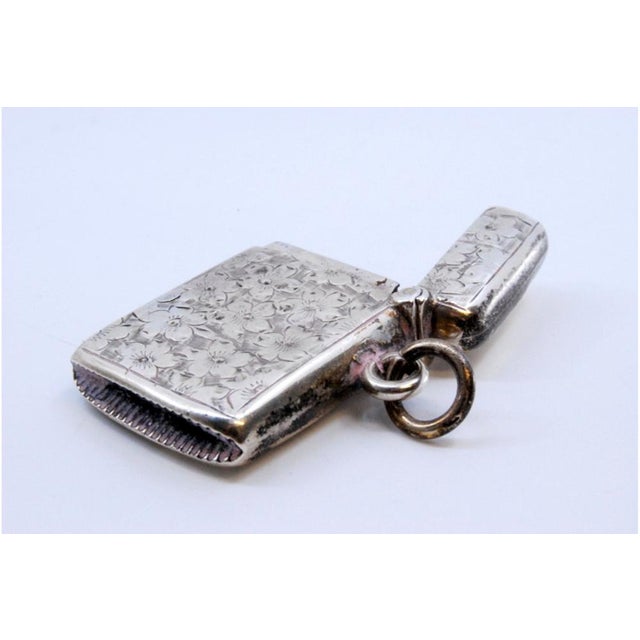 Victorian Silver Matchbox with Plant Motifs Surrounding Monogram Card and Suspension Ring For Sale - Image 4 of 7