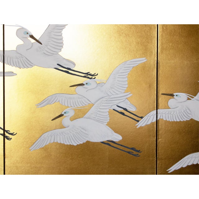 Wood "Wave and White Herons" by Sekko, Heisei Era Japanese Byobu Screen For Sale - Image 7 of 18