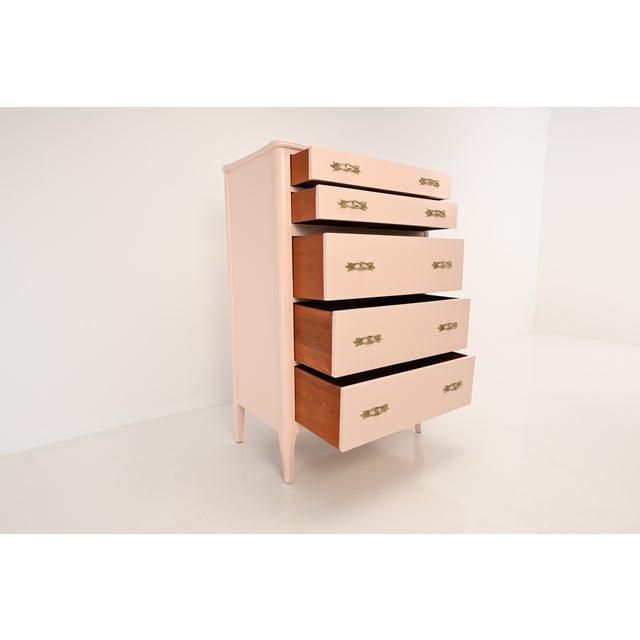 West Michigan Furniture French Provincial Louix XV Style Pink Highboy Dresser | Newly Refinished For Sale - Image 10 of 16