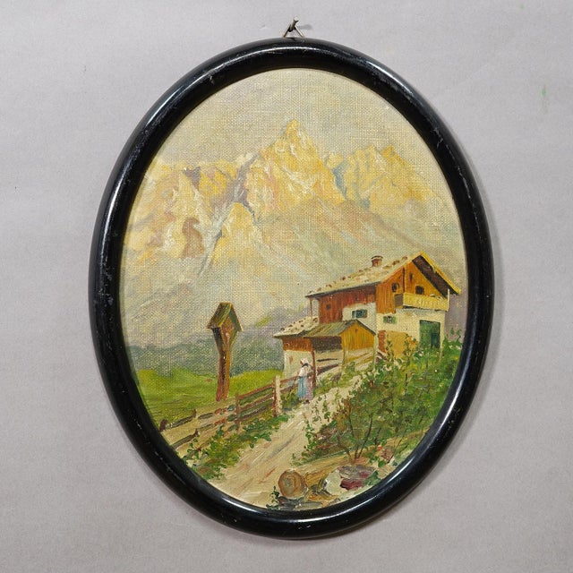 Farmhouse Painting With Summerly High Mountain Landscape Ca. 1900s For Sale - Image 3 of 6