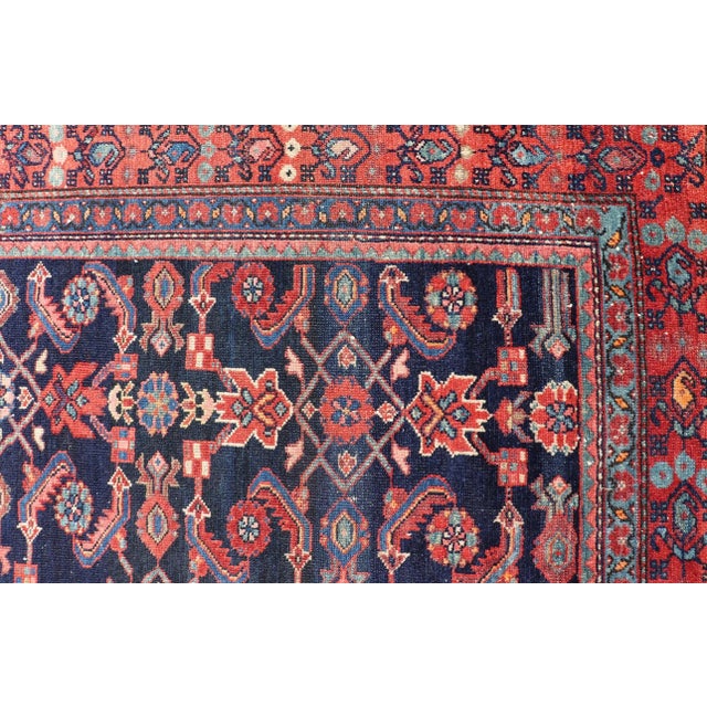 Antique Persian Malayer Rug With Colorful Geometric All-Over Design in Dark Blue 5'1 X 6'8 For Sale - Image 12 of 15