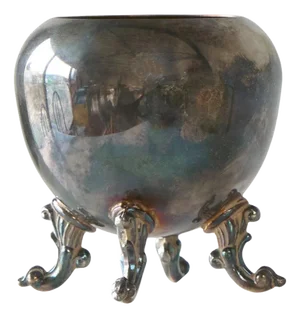 Neoclassical Footed Bowl or Vase in Patinated Silver-Plated Copper, 1940s