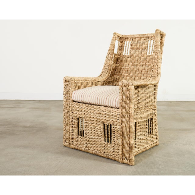 Contemporary Ralph Lauren Organic Modern Woven Seagrass Wicker Armchair For Sale - Image 3 of 18