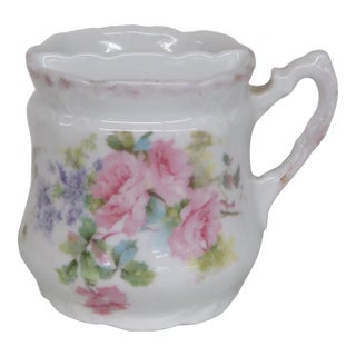 Mid 20th Century Porcelain Floral Pink Green Shaving Mug Cup 4560b For Sale