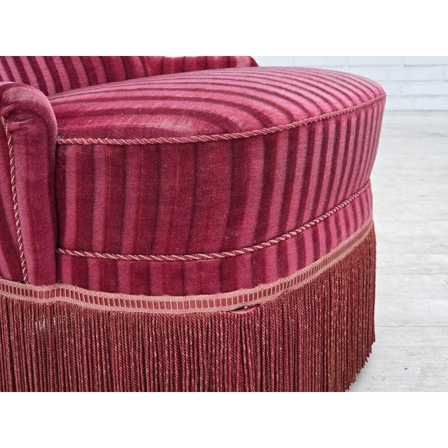 Red Danish Armchair in Striped Red Furniture Velour, 1960s For Sale - Image 8 of 17