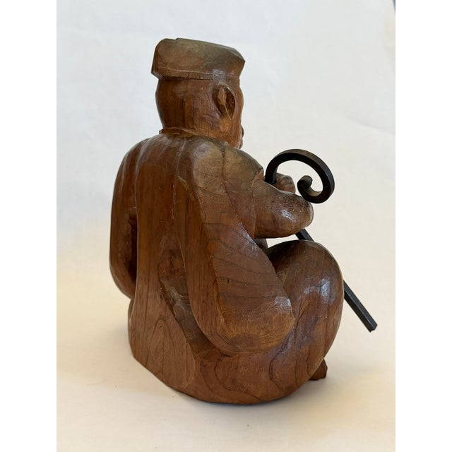 Japanese Antique Wood Carving of a Monkey in a Monk's Robe For Sale - Image 3 of 15