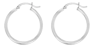 Polished One Inch 14K White Gold Hoops, 2 Pieces