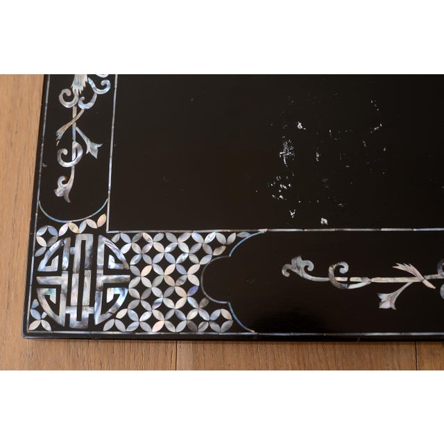 Vintage 1960s Vietnamese Black Lacquer & Mother of Pearl Side Tables - A Pair For Sale - Image 13 of 17