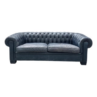 Chesterfield Sofa in Blue Leather For Sale