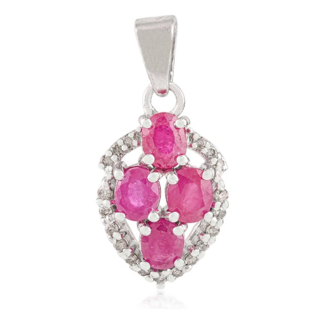 Contemporary Prong Set Oval Ruby & Diamond Pendant in Sterling Silver by Caratandher For Sale