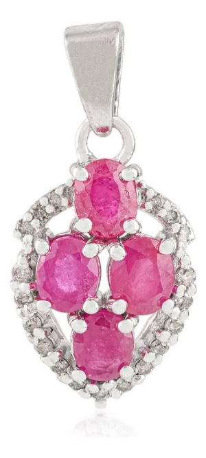 Contemporary Prong Set Oval Ruby & Diamond Pendant in Sterling Silver by Caratandher