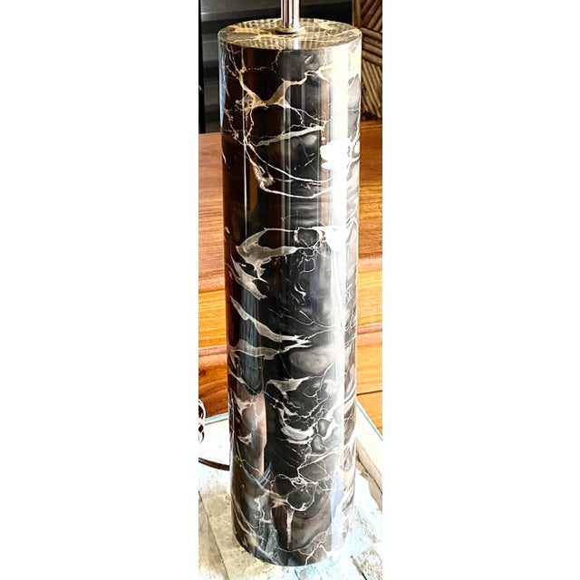 Striking Minimalist Mid Century Modern carved marble cylinder lamp by Robert Sonneman circa 1960s. Original partial...