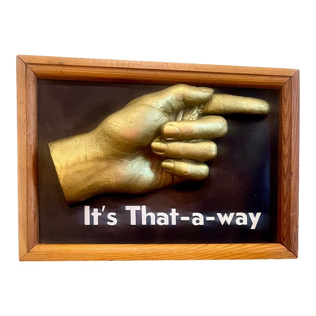 Vintage 1962 Framed Plaster Gold Cast Hand Wall Art "It's That-A-Way" For Sale